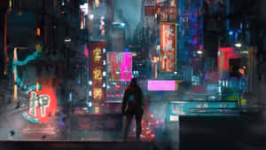 A Stunning View Of A Cyberpunk Inspired Cityscape At Night Wallpaper