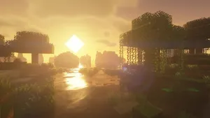 A Sunset View Of A Minecraft World Wallpaper