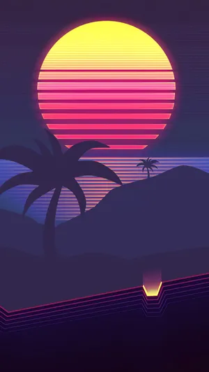A Sunset With Palm Trees And A Beach Wallpaper