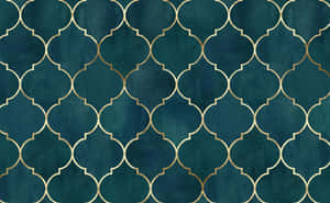 A Teal And Gold Wallpaper With A Geometric Pattern Wallpaper