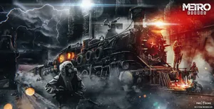 A Train Is Shown In The Background With A Man On It Wallpaper