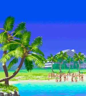 A Tranquil Beach Scene With Captivating Pixels Wallpaper