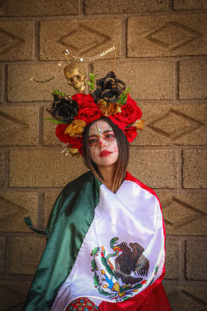 A Vibrant Mexican Woman Celebrating The Day Of The Dead Wallpaper