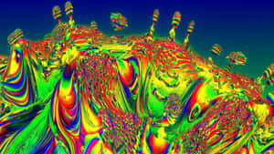 A Vibrant, Trippy Mushroom Which Stands Out Against Its Muted Background Wallpaper