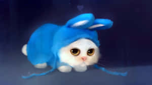 A White Cat In A Blue Bunny Costume Wallpaper