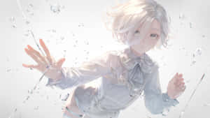 A White-clad Protagonist Roars In Excitement Against A Dark, Sci-fi Background Wallpaper
