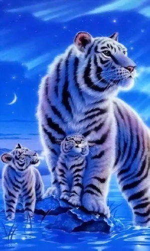 A White Tiger And Its Cubs In The Water Wallpaper