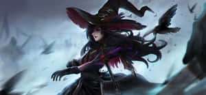 A Witch With A Hat And A Crow Wallpaper