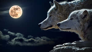 A Wolf Silhouetted By The Moonlight, Out To Hunt Its Prey Wallpaper