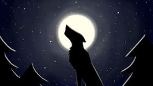 A Wolf Stares Into The Beautiful Full Wolf Moon. Wallpaper