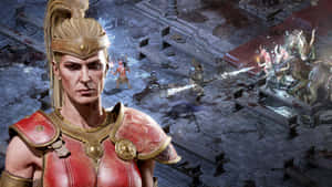 A Woman In Armor Is Standing In Front Of A Group Of Soldiers Wallpaper