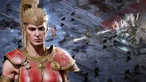 A Woman In Armor Is Standing In Front Of A Group Of Soldiers Wallpaper