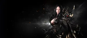 A Woman In Black Armor With Swords Wallpaper