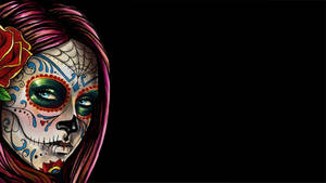 A Woman With Sugar Skull Makeup On Her Face Wallpaper