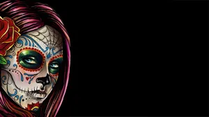 A Woman With Sugar Skull Makeup On Her Face Wallpaper