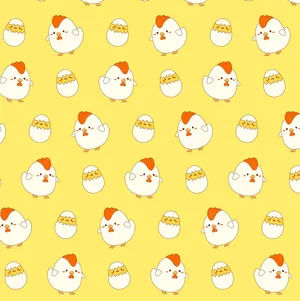 A Yellow Background With Chickens And Eggs Wallpaper