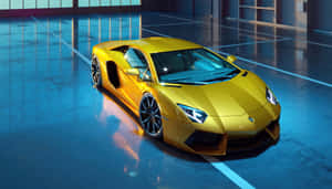 A Yellow Sports Car Is Parked In A Garage Wallpaper