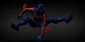 Action-packed Spider-man 2099 In Vibrant Cityscape Wallpaper