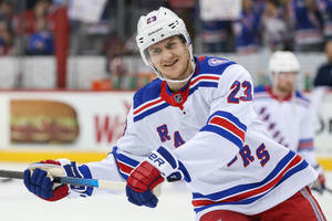 Adam Fox White New York Rangers Uniform Smiling Wallpaper