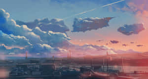 Admire The Beautiful Sunset Over The Anime World Wallpaper