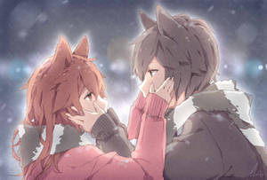 Adorable Anime Couple Embracing Their Love Wallpaper