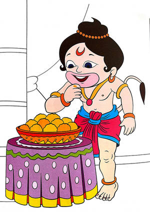 Adorable Baby Hanuman Enjoying His Favorite Fruits Wallpaper