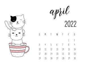 Adorable Cat Themed April 2022 Calendar Wallpaper