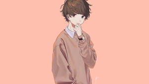 Adorable Kawaii Anime Boy Wearing A Brown Sweater Wallpaper