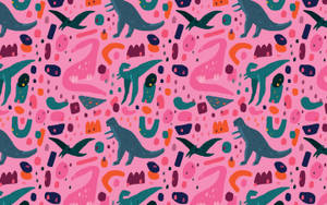 Adorable Pink Dinosaur Illustration Wallpaper