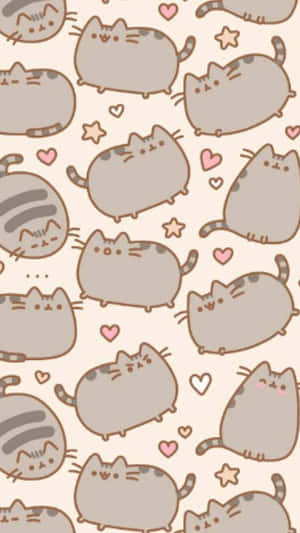Adorable Pusheen Cat Lounging Illustration Wallpaper