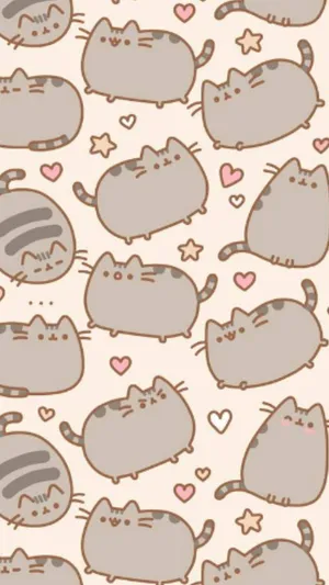 Adorable Pusheen Cat Lounging Illustration Wallpaper