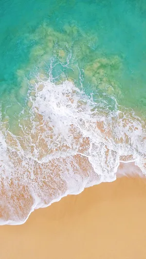 Aerial Beach Waves Sandy Shoreline.jpg Wallpaper