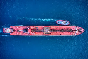 Aerial View Red Cargo Ship Wallpaper