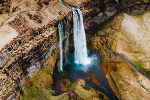 Aerial Waterfall Nature Scenery Wallpaper