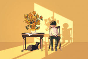 Aesthetic Anime Boy Black Cat Wallpaper