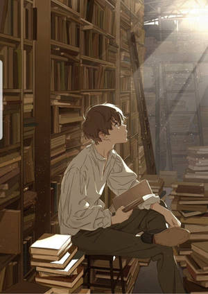 Aesthetic Anime Boy Books Library Wallpaper
