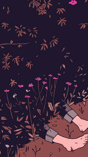Aesthetic Anime Boy Lying In Flowers Phone Wallpaper