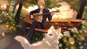Aesthetic Anime Boy Playing Guitar Wallpaper