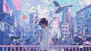 Aesthetic Anime Boy Purple Aquarium Wallpaper