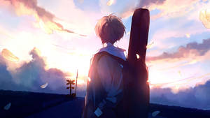Aesthetic Anime Boy Sky And Guitar Wallpaper