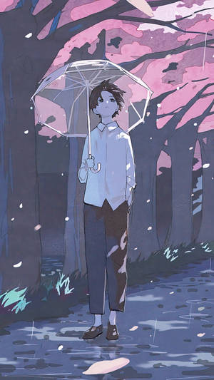 Aesthetic Anime Boy With Umbrella Wallpaper