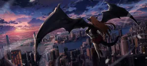 Aesthetic Anime City With Dragon Girl Wallpaper