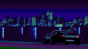 Aesthetic Anime Desktop Retro Car In City Wallpaper