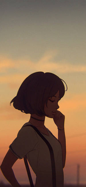 Aesthetic Anime Girl At Sunset Phone Wallpaper