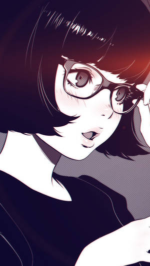 Aesthetic Anime Girl With Glasses Phone Wallpaper