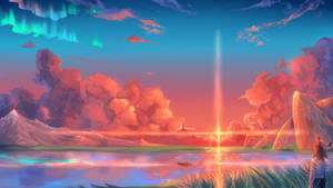 Aesthetic Anime Scenery Of A Sunset Wallpaper