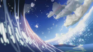 Aesthetic Anime Scenery Of Ocean Waves Wallpaper