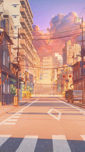 Aesthetic Anime Sunset Sky City Wallpaper