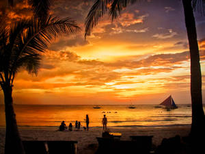 Aesthetic Beach Sunset Scene Wallpaper