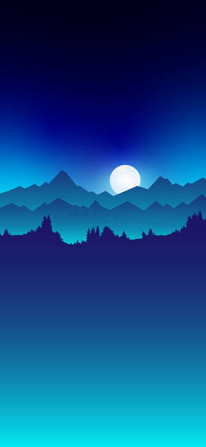 Aesthetic Blue Mountain Moon Digital Wallpaper